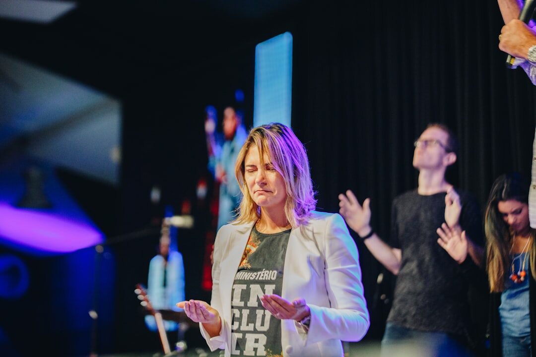 confident speaker on stage